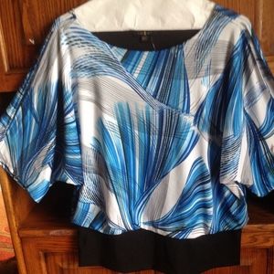 Timeline Brand 2XL Blue and Black on White Top